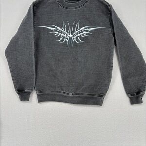 PacSun Charcoal Cyber Wings Graphic Crewneck Sweater